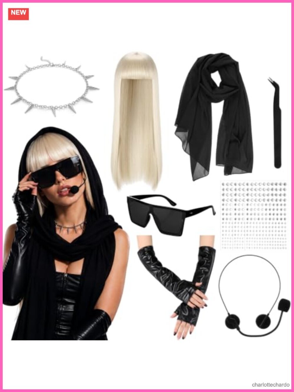 Singer Costume Accessory Set 10 Pc White Wig Sunglasses Gloves Necklace